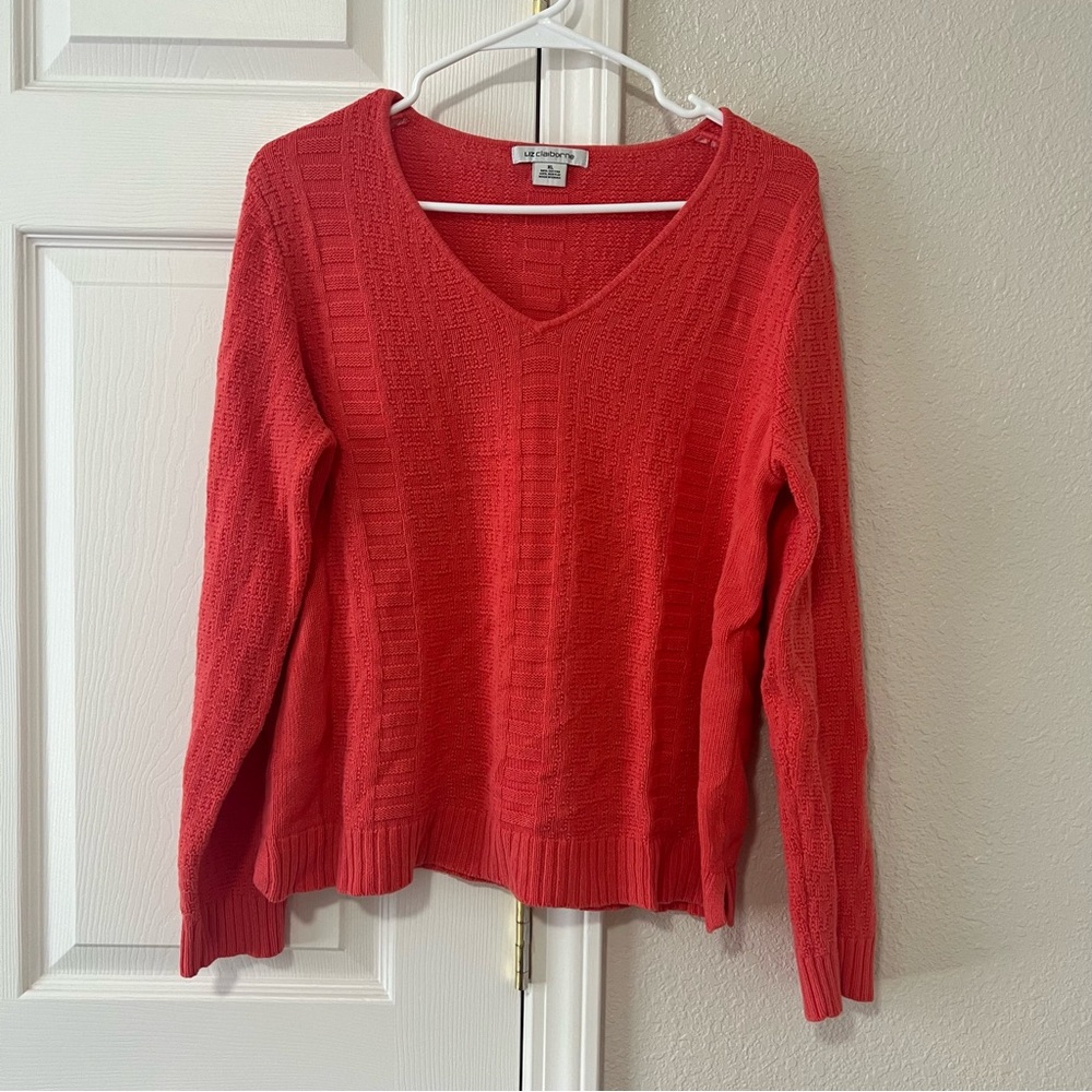 Liz Claiborne Coral Textured Knit V-Neck Sweater - XL